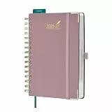 BEZEND Tagesplaner 2026 2027 DIN A5 1 Tag 1 Seite mit Zeitleiste, 30-Min-Taktung 7-21 Uhr, 12-Monate Tageskalender Aug 26 - Jul 27, Buchkalender Spiralbindung mit PU-Leder Hardcover - Rosa
