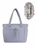 Handtasche Damen Tote Bag 20L Groß Gesteppt Shopper Tasche mit Laptopfach (15,6 Zoll) & Getränkehalter (40oz/1.18L), Ideal für Büro Schule Reisen Shopping, Blaugrau (Patent Angemeldet)