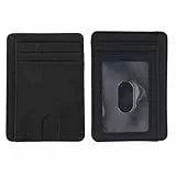 JYNXOR Kartenetui aus Leder Mini Geldbörse Herren mit RFID-Schutz kleines Kartenetui PU Schlank Flache Geldbörse Kunstleder mit Sichtfenster und Kartenfach Scheckkartenetui für Herren Damen (Schwarz)