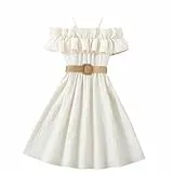 XINYUNZU Mädchen Kleid Schulterfrei Chiffonkleid Sommerkleid mit Rüschen Freizeitkleid Trägerkleid Kinder Casual Cute Dress Girl Mädchenkleider Elegant Lässig Kinderkleid Khaki 11 Jahre