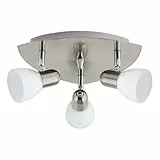 EGLO Deckenlampe Enea, 3 flammige Deckenleuchte, Deckenstrahler aus Metall in Nickel-Matt, satiniertes Glas in Weiß, Wohnzimmerlampe, Spots mit E14 Fassung