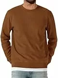 Runcati Herren Sweatshirt Langarm Rundhals Pullover Männer Einfarbig Langarmshirt Basic Freizeit Sport Oberteile Braun XL