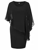 Hanna Nikole Damen Große Größen Knielang Partykleid Einfarbig Cape Abendkleid Schwarz M