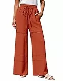 GRACE KARIN Damen Leicht Palazzo Hose Sommerhose Hohe Taille Lounge Hosen Einfarbig Freizeithose mit Taschen Rot L