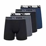 PUMA Herren 4er-Pack Active Stretch Boxershorts Retroshorts, Blau/Schwarz/Grau, Small