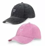 2 Stück Baseballkappe für Herren Damen, Verstellbar Baseball Cap mit Herz, Baumwolle Pferdeschwanz Kappe Vintage Unisex Basecap Sonnenhut Sportkappe für Outdoor Sport Leisure Reisen (Grau und Rosa)