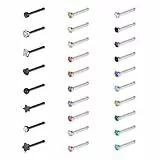 WillTen 30 Stück Gerade Nasenpiercing Schwarz, 20G Nasenstecker aus Edelstahl Kleine Nasenpiercing Stecker, Winziger Nostril Nase Nose Nasen Piercing Stecker für Frauen