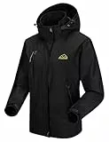 donhobo Damen Übergangsjacke Regenjacke Atmungsaktiv Wasserdicht Winddichte Funktionsjacke Outdoor Softshell Mantel Freizeitjacke mit Kapuze (02 Schwarz, M)