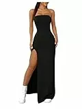 SweatyRocks Sommerkleid Damen Lang Elegant Bandeau Trägerloses Kleid Mit Schlitz - Sexy Bodycon Maxikleid
