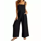 YOMORIO Damen Sommer Zweiteiler Outfit Set Ärmellose Oberteil Top und Hose Elegant Sommer Outfits Baumwolle, Leinen Lockere Westenanzug Aus Baumwolle Und Leinen Freizeitanzug mit Taschen Hosenanzug
