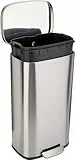 Amazon Basics 30 l Rechteckig Mülleimer für die Küche mit Stahlrohrpedal - 7.9 gallons Sanft Schließend mit Deckel, für Küche, Bad oder Büro, Satiniertes Nickel