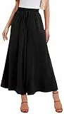 WUWUSKY Kurzarm Sommerhose Damen Leicht Lässige Palazzo Hose Elegant High Waist Baggy Freizeithose mit 2 Taschen,Schwarz,L