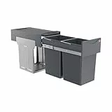 Hailo Abfallsammler Tandem 3666101 | Abfalleimer für Schränke ab 300 mm Breite mit Drehtür | Einbau Mülleimer mit 2x 15L Trennung | Mülltrennung als Vollauszug mit Teleskopschienen | Dunkelgrau