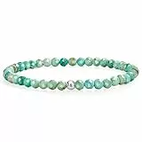 Farfume Grün-Edelstein Perlen Armband für Frauen, 4mm Kristall Silber 925 Naturstein Schmuck Elastisch Armbänder Damen, Chakra Spirituelle Charms Armbänder Geschenke-S