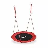 Relaxdays Unisex – Erwachsene, rot Nestschaukel, rund, für Kinder & Erwachsene, verstellbar, Ø 90 cm, Garten Tellerschaukel, bis 100 kg, H x D: ca. 5 x 90 cm