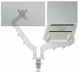 Leitz Ergo Platzsparender Doppel-Monitorarm mit Laptophalter für 17–32 Zoll, Kombinierter Monitor- und Laptopständer, Dreh- und Kippfunktion, 18 kg Tragkraft, 65380085