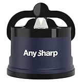 AnySharp Messerschärfer, Freihändige Sicherheit, PowerGrip Saugnapf, Sicheres Schärfen aller Küchenmesser, Ideal für gehärteten Stahl & Wellenschliff, Weltbeste Qualität, Kompakt, Marineblau