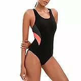 Veranobreeze Damen Sport Badeanzug Racerback Schwarz Sport Bademode(Grau & Orange, EU42)