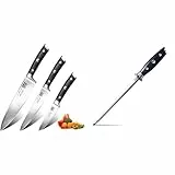 SHAN ZU Küchenmesserset 3 tlg, Messerset Profi Küchenmesser & Wetzstahl Messerschärfer Messer Stahl 20CM für Edelstahl Messer