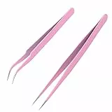 Sularpek 2 Stücke Pinzette Spitz, Professionelle Pinzette Wimpern, Edelstahl Pinzetten Gebogene Gerade Pinzette, Wimpernverlängerung Pinzette, Mitesser Entferner Augenbrauen Entfernung Pinzette (Rosa)