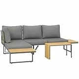 Outsunny Terrassenmöbel Möbelset für den Außenbereich, Eckmöbel, 6-Sitzer, modular, aus Akazienholz, mit Sofas und Couchtisch, verstellbare Rückenlehne und Kissen, Liegestühle für Garten, grau