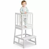 COSYLAND Lernturm ab 1 Jahr – Montessori Learning Tower für Kinder – Sicherer Kinder Lernturm ab 2 Jahre – Stabiler Toddler Tower, Cremeweiß