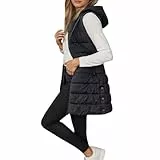 Steppweste Damen Lang Ärmellose Weste mit Kapuze Steppmantel Warmer Wintermantel Reissverschluss Longweste mit Taschen Daunenweste Leichte Elegante Vest für Herbst und Winter,S-2XL