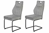 Hela Tische, 2er Set Esszimmerstuhl Schwingstuhl Linda, Mikrofaser Silber, Rundrohgestell grau, Komfortsitz Federkorb, 140kg belastbar