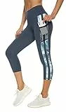 Flatik Sport Leggins für Damen Sporthose High Waist mit Tasche Fitnesshose Blickdicht Gym Capri Leggings XL