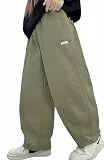 Panegy Cargo-Hose für Jungen Street Dance Fallschirmhose mit hoher Taille Elastische Jogginghose mit Taschen Y2K Lose Streetwear Grün 13-14 Jahre