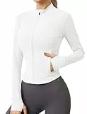 IECCP Sportjacke Damen Laufjacke Leicht Fitness Sport Oberteile Sportkleidung Frauen Langarm Gym Yoga Trainingsjacke Dünne Jacke Outfit Shirt Top mit Daumenloch Weiß S