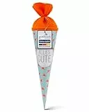 goldbuch 93 211 Geschwistertüte Alles Gute, Schultüte mit Mohnblumenmuster, Lackkarton, Geschenkverpackung, orangener Filzverschluss (ohne Verschlussband), Zuckertüte rund, Länge 35 cm, Ø 11,5 cm