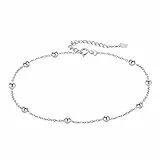 Hifeeled Fußkettchen Silber 925 Damen Kette mit Kugelperlen Fusskettchen Sommer Barfuß Strand Fußketten Verstellbar |22cm+4|