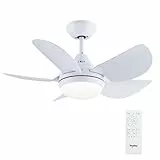 Newday ND-30-1086WT Deckenventilator Klein Weiß, 76cm Deckenventilatoren mit Beleuchtung Dimmbar und Fernbedienung, Ventilator Decke Leise Reversibel für Schlafzimmer Wohnzimmer Terrasse Küche