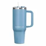 IronMaxx Cup mit Griff - Ice Blue 1,2L | mit inkludiertem Strohhalm | Schlankes modernes Design aus rostfreiem Edelstahl | doppelwandige Isolierung | hält Warm und Kalt