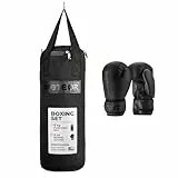 meteor Kinder Boxsack‑Set – 6 kg schwarzer Tarpaulin Boxsack 66×23 cm + 6 oz Schwarze Handschuhe – recyceltes Füllmaterial – Anfänger Trainingsset für Boxen, Kickboxen & Muay Thai