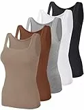 BQTQ 5 Stück Unterhemd Damen Tank Top mit Quadratischem Ausschnitt, Elastische Tank Tops Camisole Crop Top Stretch Untershirt Ärmellos, Schwarz, Weiß, Grau, Siena, Mistyrose, M