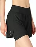 donhobo Damen Sport Shorts Sommer 2 in 1 Kurze Hosen Schnelltrocknende Laufshorts Fitness Joggen und Training Sporthose (Schwarz, XL)