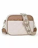 Prite Umhängetasche Damen PU Leder Handtasche mit 3 Kartenfächer Crossbody Bag mit Breitem Verstellbarer Schultergurt Gesteppt Handytasche für Alltag Einkaufen Reisen (Beige-Braun)