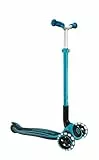 GLOBBER ACE Lights – Tretroller Kinder Teenager, 125/80 mm, ABEC 9, 3-rädrig, höhenverstellbar, LED-Leuchtrollen, blau