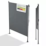 Juskys® Senkrechtmarkise Barbados 150x310 cm - Balkon Sichtschutz wetterfest - Ausziehbare Seitenmarkise ohne Bohren für Garten und Balkon - Grau