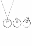 Elli Schmuckset Damen Halskette+Ohrringe Kreis Geo mit Kristalle in 925 Sterling Silber