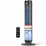 Levoit Leiser Ventilator mit Kühlung - Turmventilator mit Fernbedienung - Oszillierender Säulenventilator mit Fortschrittlichem Schlafmodus - 5 Geschwindigkeiten 4 Modi 12 Std Timer - Mattgrau 92 cm