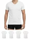 ALPIDEX Herren T-Shirts 4er Set V-Ausschnitt Männer Business Unterhemd Kurzarm Stretch Shirt Baumwolle Basic Slim Fit, Größe:L, Farbe:White