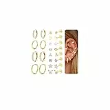 CASSIECA 12 Paar Ohrringe Gold Set, 316L Chirurgenstahl Ohrringe für Damen Herren Medizinische Ohrstecker und Creolen für Mehrfachpiercing 14K Vergoldet Helix Tragus Piercing Ohr Gold