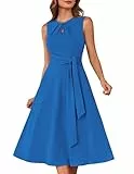 Hochzeitsgastkleid Schlichtes Swing-Sommerkleid mit Gürtel Blaugrau L