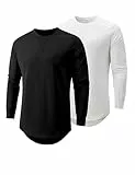 Wayleb Tshirt Herren Langarm Baumwolle Rundhals Longshirt Casual Langarmshirt Herbst Leicht Long Sleeve Shirt Basic Einfarbige Longline T-Shirt Tops, Schwarz Weiß Dunkles Heidegrau XL