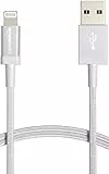 Amazon Basics Verbindungskabel Lightning auf USB-A, Nylon-umflochten, MFi-zertifiziertes Ladekabel für iPhone, Silber, 0.9 m