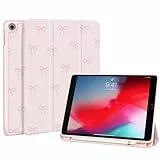 Fycyko Hülle für iPad 9./8./7. Generation 2021/2020/2019, iPad 10.2 Zoll Hülle mit Stifthalter,Cute Bow Muster Trifold Ständer mit Kratzfest, Rosa Ästhetisches Schutzhülle für 9./8./7. Gen.