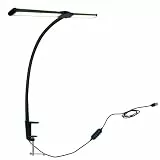 Relaxdays Schreibtischlampe, USB & Kabelsteuerung, LED Doppelkopflampe, 61 cm breit, Klemmleuchte Schwanenhals, schwarz